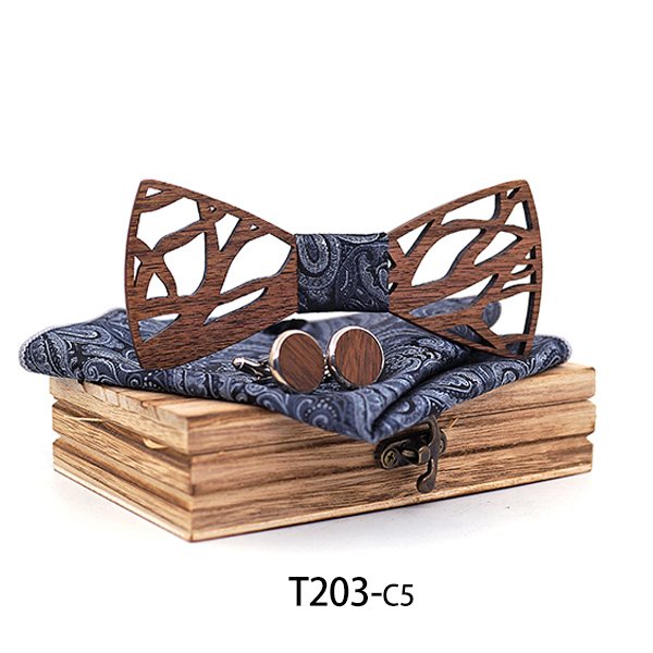 T203 T203  Abstract Geometric Cutout Bow Tie Set, Walnut — colour C5