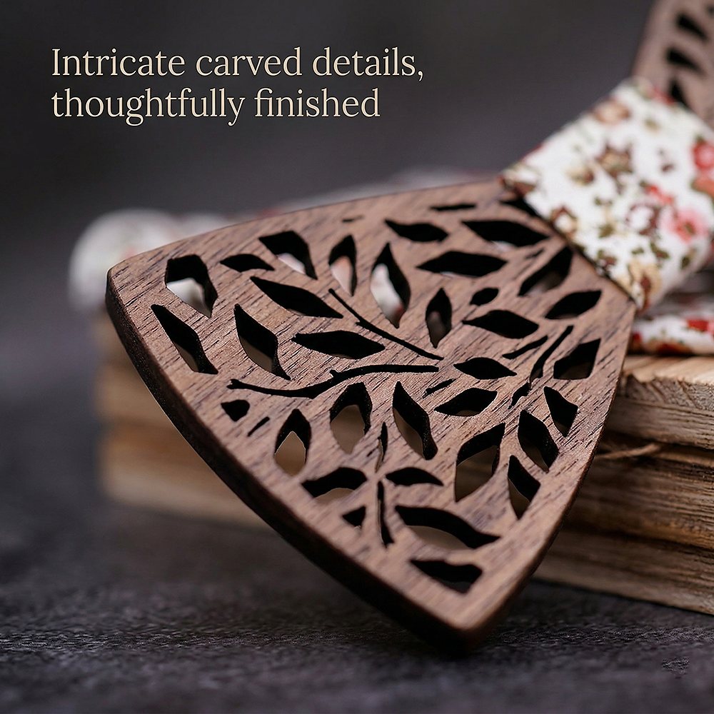 T204 T204  Leaf Cutout Bow Tie Set, Walnut — view 2