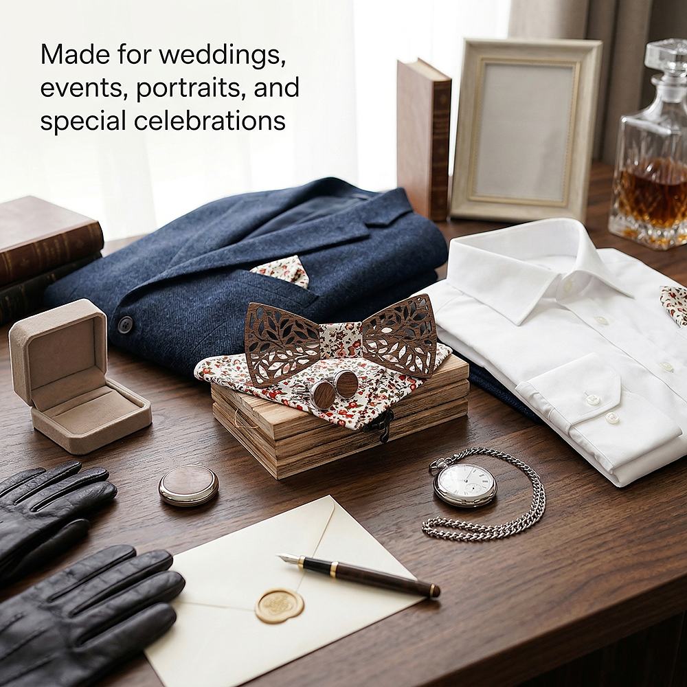 T204 T204  Leaf Cutout Bow Tie Set, Walnut — view 3