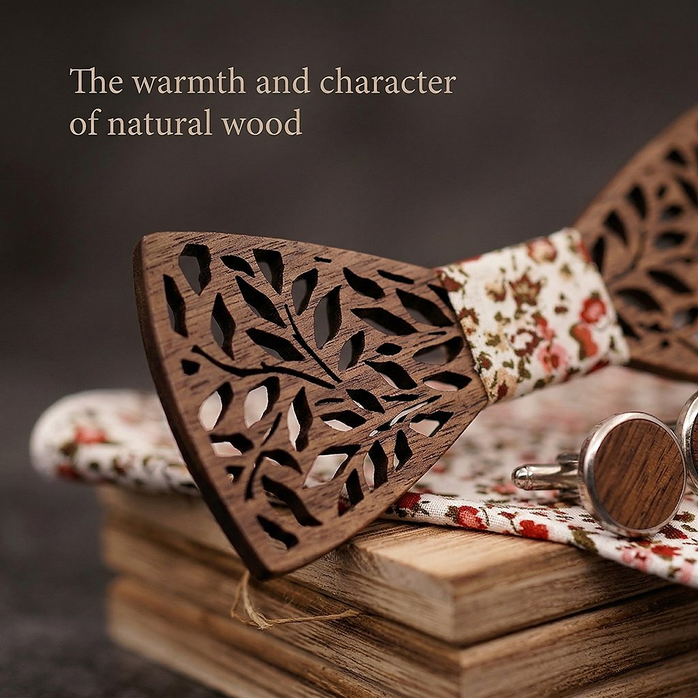 T204 T204  Leaf Cutout Bow Tie Set, Walnut — view 4