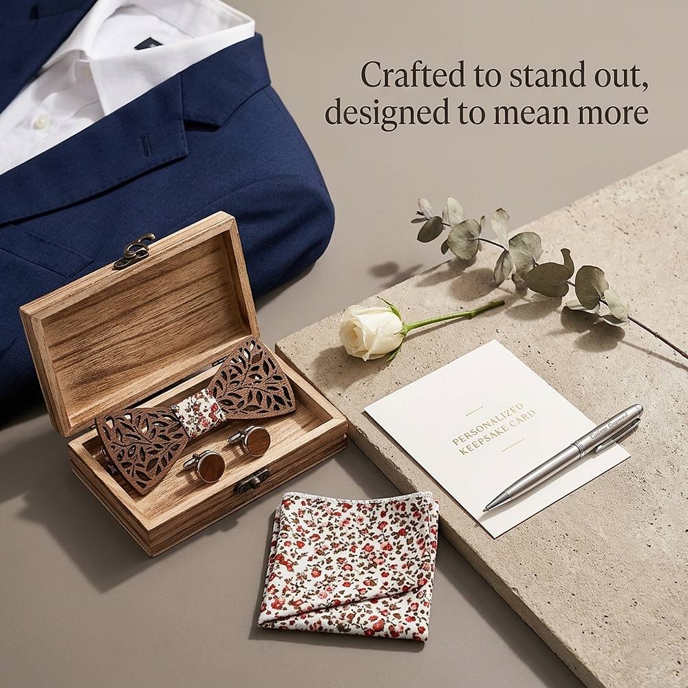 T204 T204  Leaf Cutout Bow Tie Set, Walnut — view 6