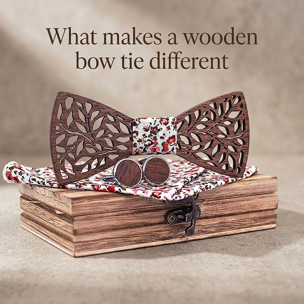 T204 T204  Leaf Cutout Bow Tie Set, Walnut — view 7