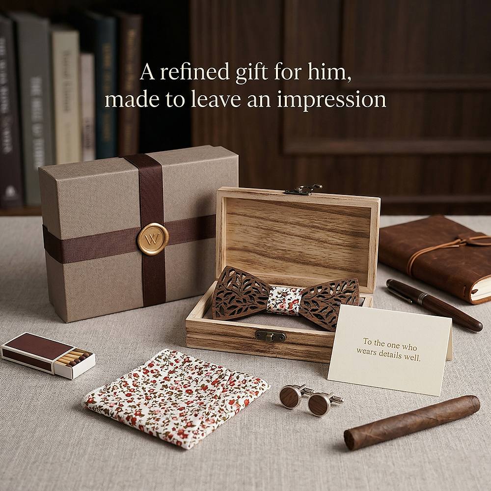 T204 T204  Leaf Cutout Bow Tie Set, Walnut — view 8