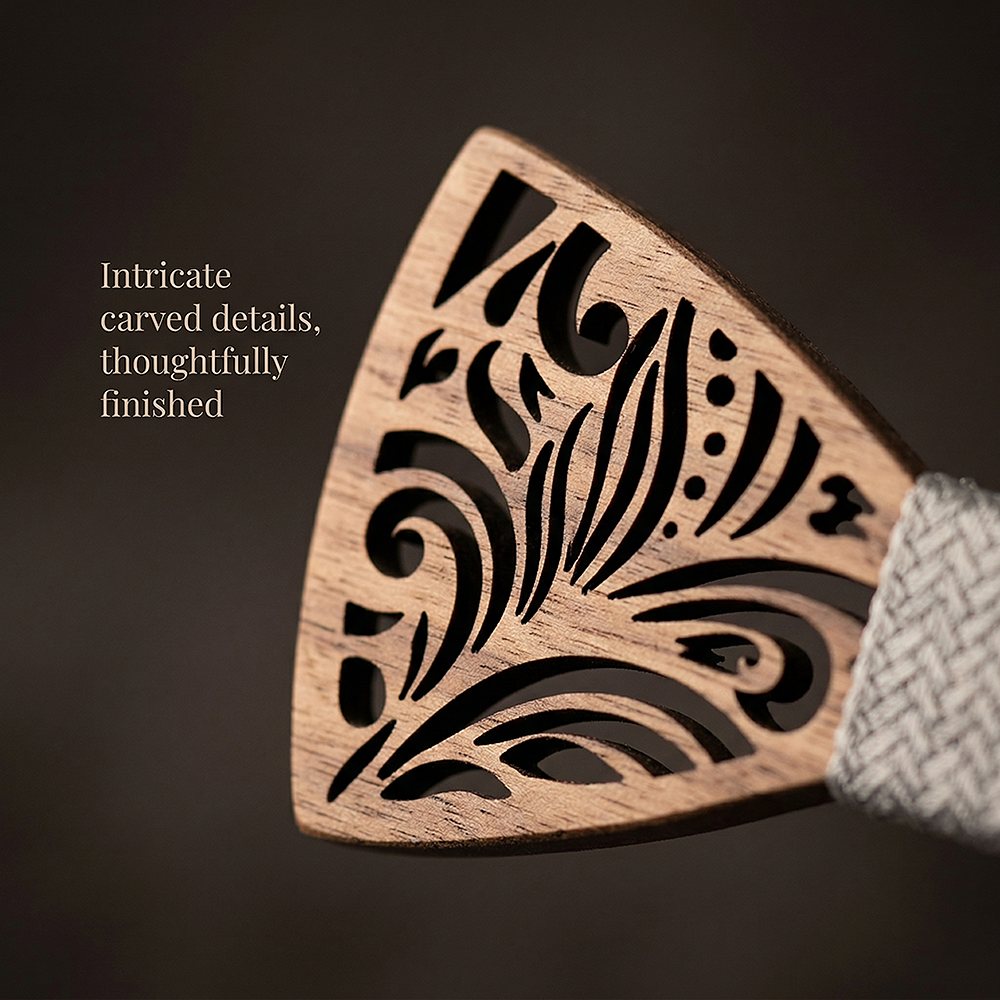 T205 T205  Floral Scroll Cutout Bow Tie Set, Walnut — view 2