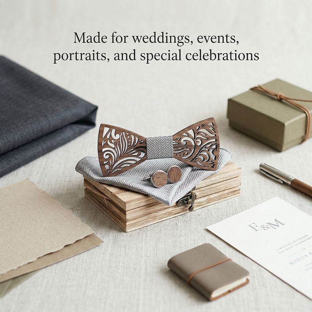 T205 T205  Floral Scroll Cutout Bow Tie Set, Walnut — view 3