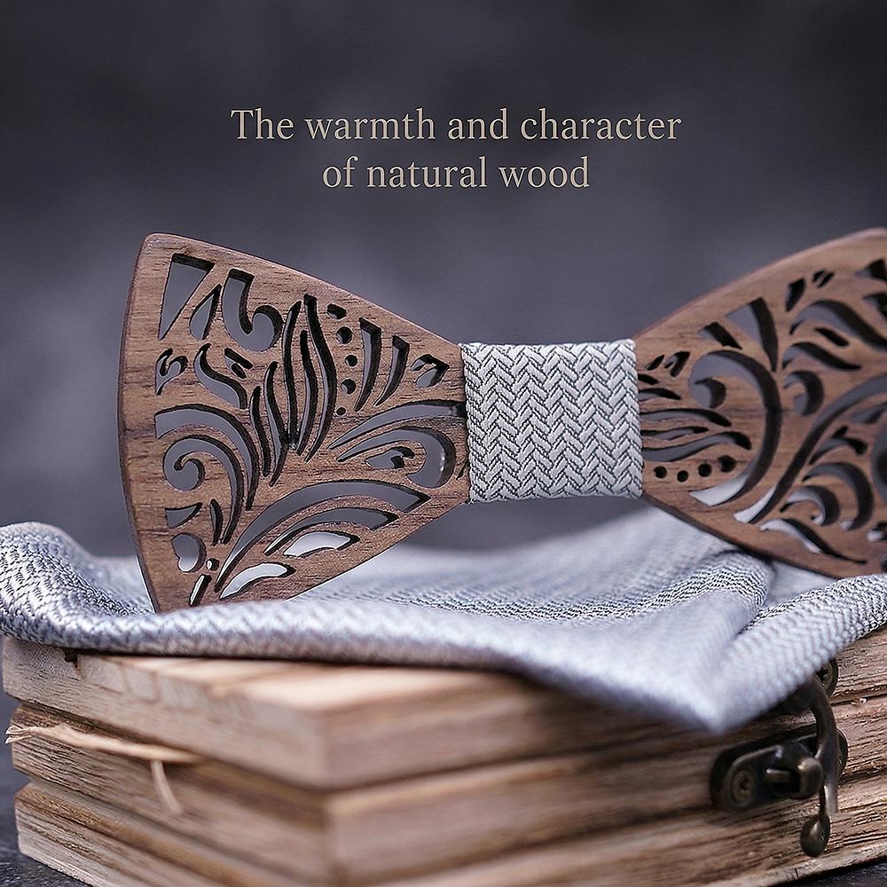 T205 T205  Floral Scroll Cutout Bow Tie Set, Walnut — view 4