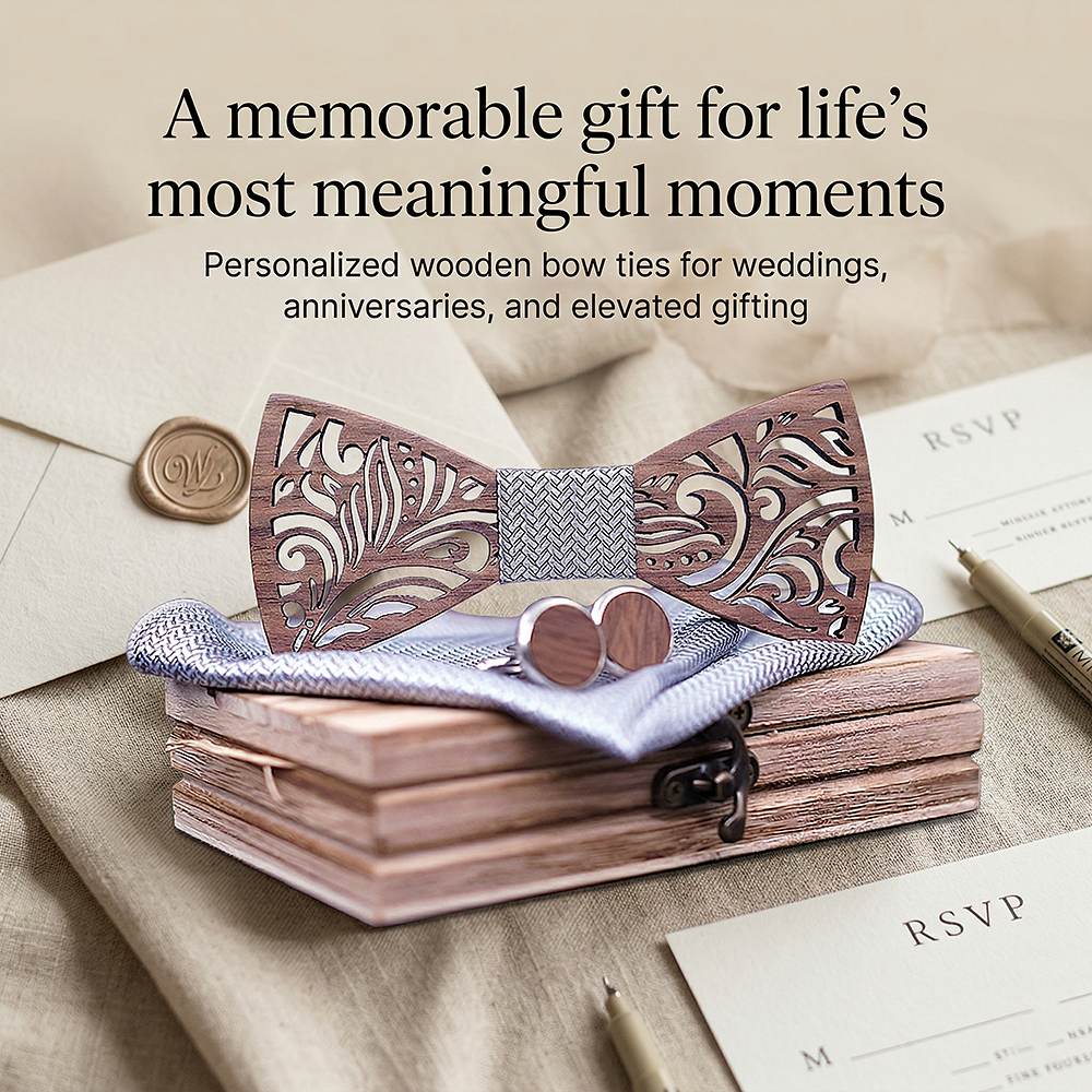T205 T205  Floral Scroll Cutout Bow Tie Set, Walnut — view 5