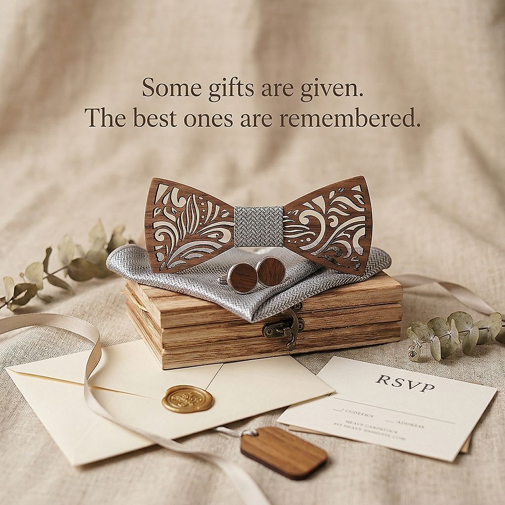 T205 T205  Floral Scroll Cutout Bow Tie Set, Walnut — view 6