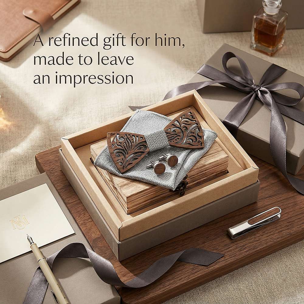 T205 T205  Floral Scroll Cutout Bow Tie Set, Walnut — view 8