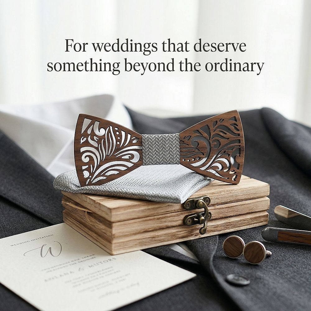 T205 T205  Floral Scroll Cutout Bow Tie Set, Walnut — view 9