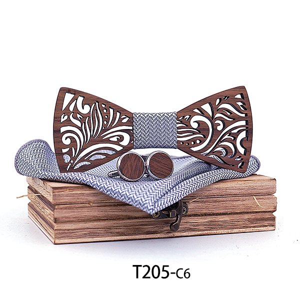 T205 T205  Floral Scroll Cutout Bow Tie Set, Walnut — colour C6