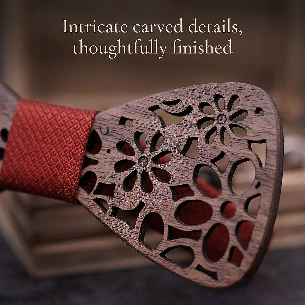 T206 T206  Interlocking Ring Cutout Bow Tie Set, Walnut — view 2