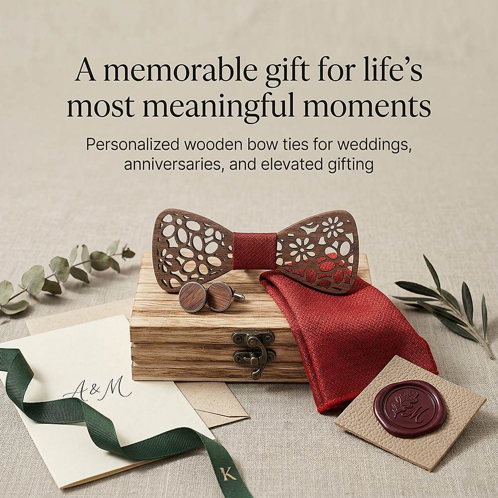T206 T206  Interlocking Ring Cutout Bow Tie Set, Walnut — view 5