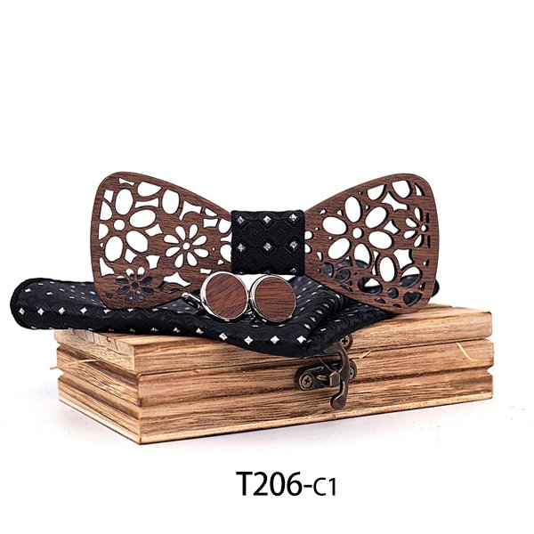 T206 T206  Interlocking Ring Cutout Bow Tie Set, Walnut — colour C1