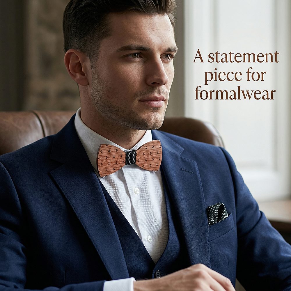 T208  Anchor Design Bow Tie Set, Walnut