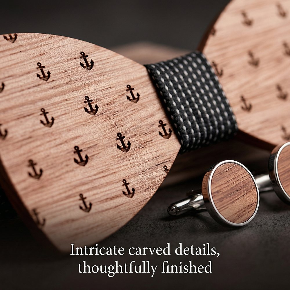T208 T208  Anchor Design Bow Tie Set, Walnut — view 2