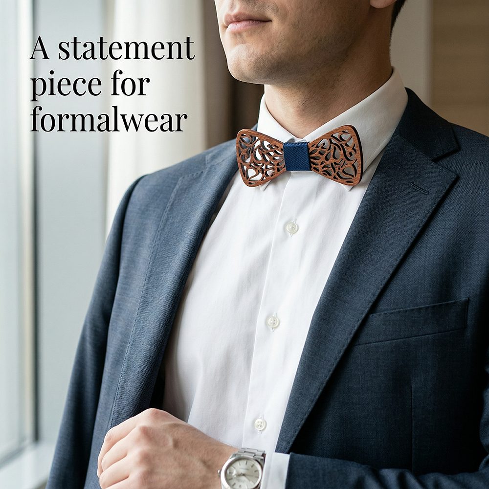 T212  Floral Lattice Cutout Bow Tie Set, Walnut