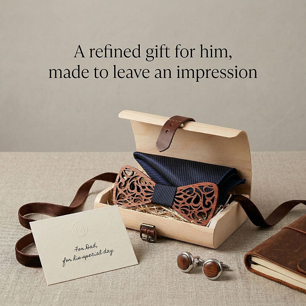 T212 T212  Floral Lattice Cutout Bow Tie Set, Walnut — view 8