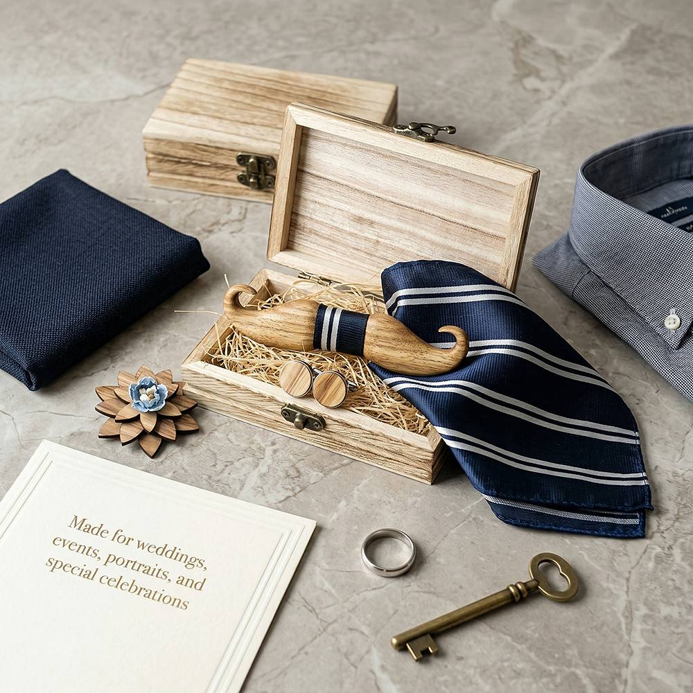 T213 T213  Solid Grain Bow Tie Set, Maple — view 3