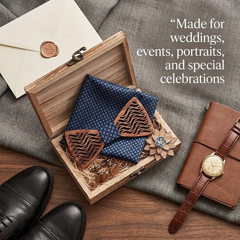 T214 T214  Herringbone Groove Bow Tie Set, Walnut — view 3
