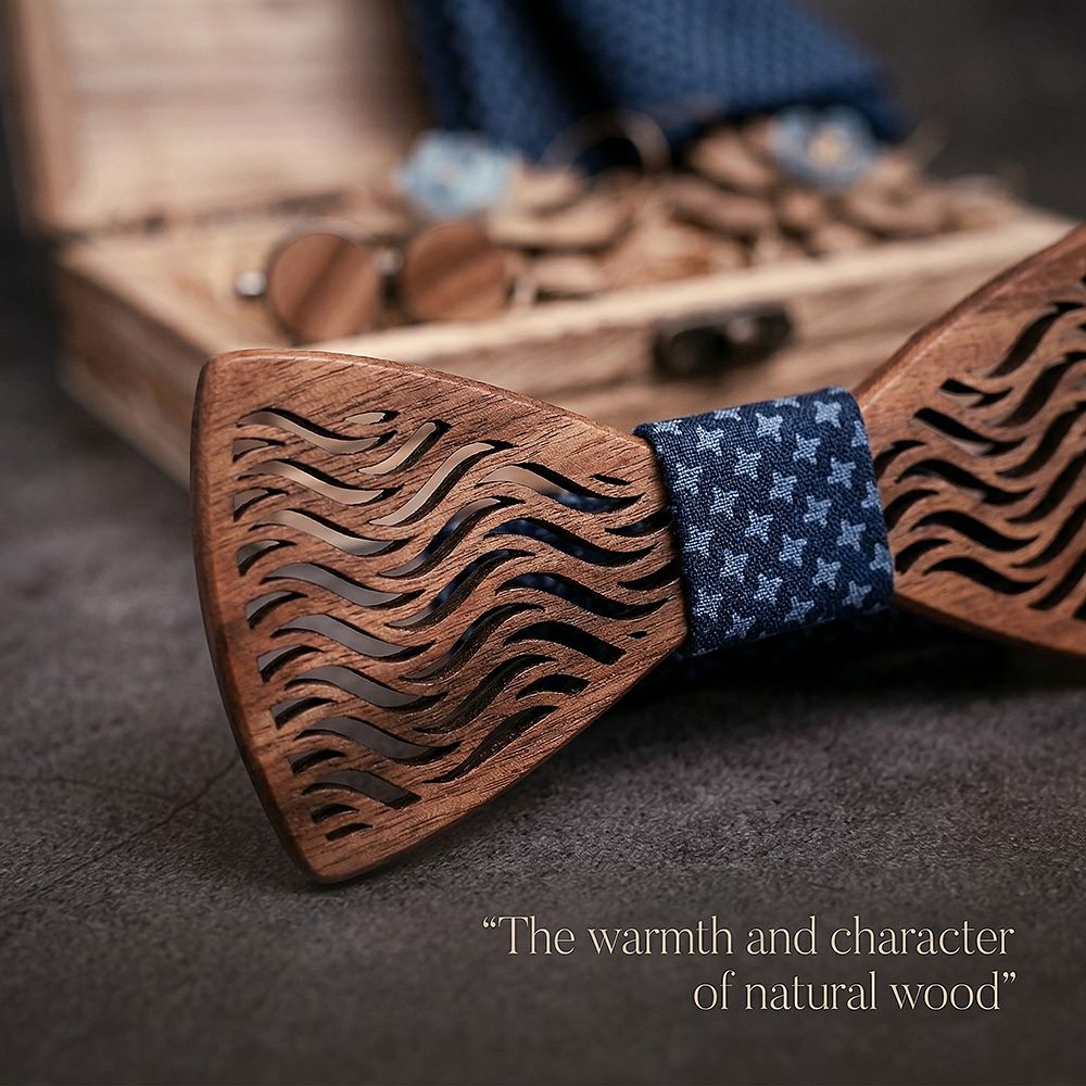 T214 T214  Herringbone Groove Bow Tie Set, Walnut — view 4