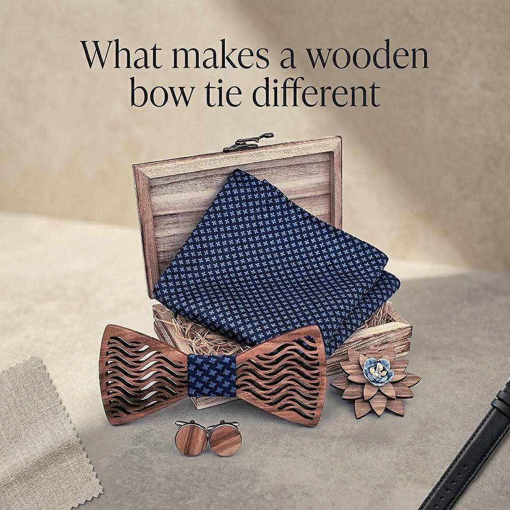 T214 T214  Herringbone Groove Bow Tie Set, Walnut — view 7