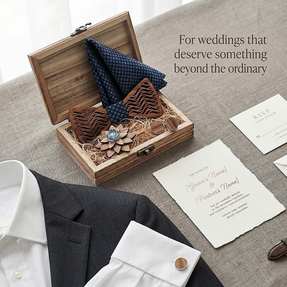 T214 T214  Herringbone Groove Bow Tie Set, Walnut — view 8