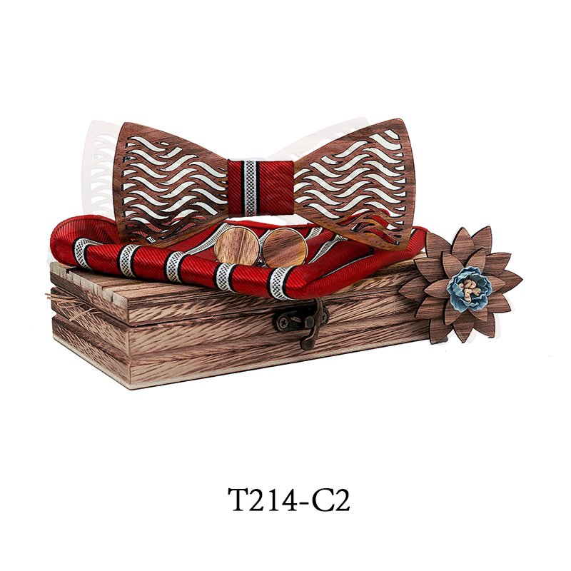 T214 T214  Herringbone Groove Bow Tie Set, Walnut — colour C2
