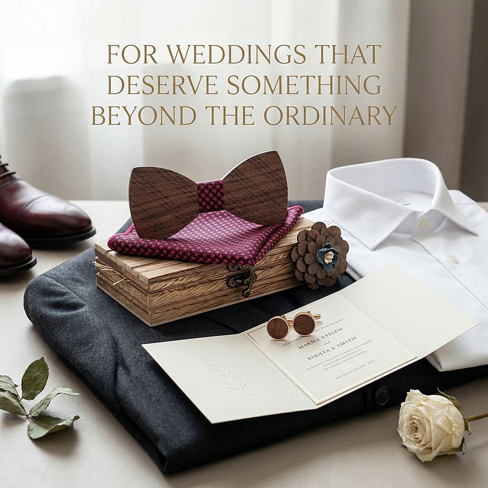 T215 T215  Solid Grain Bow Tie Set, Walnut — view 10