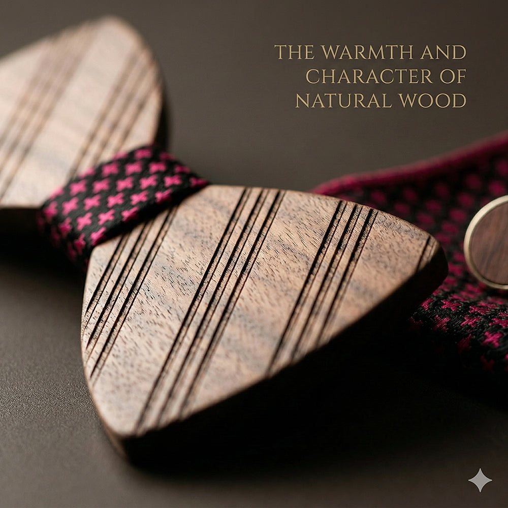 T215 T215  Solid Grain Bow Tie Set, Walnut — view 4