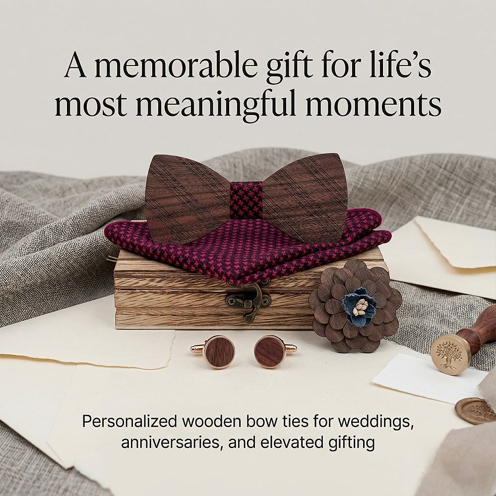 T215 T215  Solid Grain Bow Tie Set, Walnut — view 5