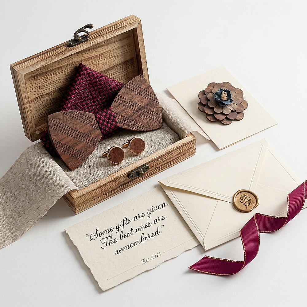 T215 T215  Solid Grain Bow Tie Set, Walnut — view 6