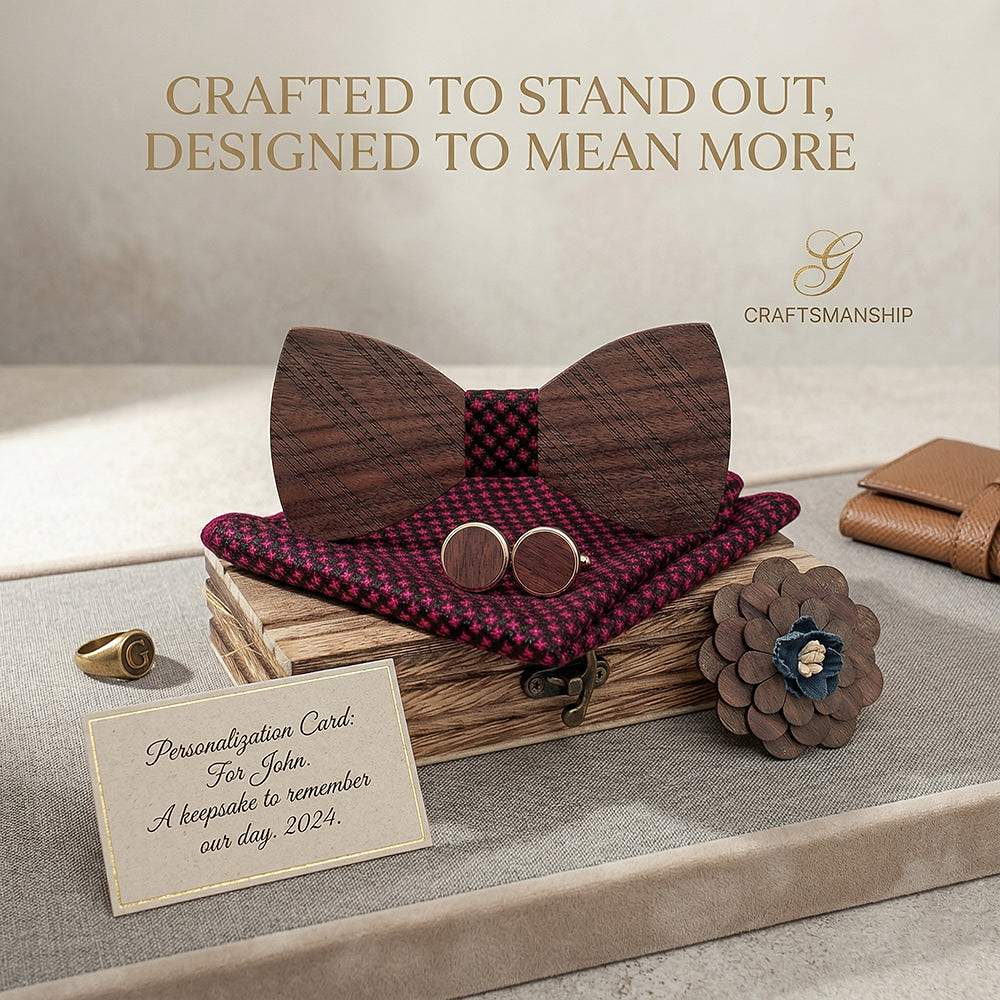T215 T215  Solid Grain Bow Tie Set, Walnut — view 7