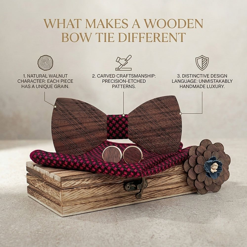 T215 T215  Solid Grain Bow Tie Set, Walnut — view 8
