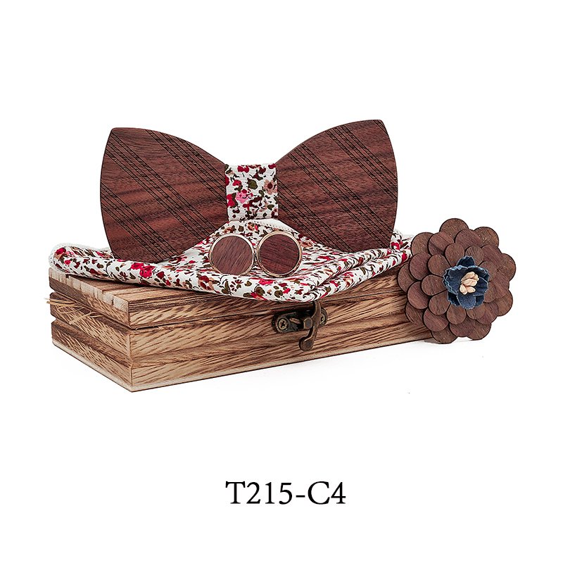 T215 T215  Solid Grain Bow Tie Set, Walnut — colour C4