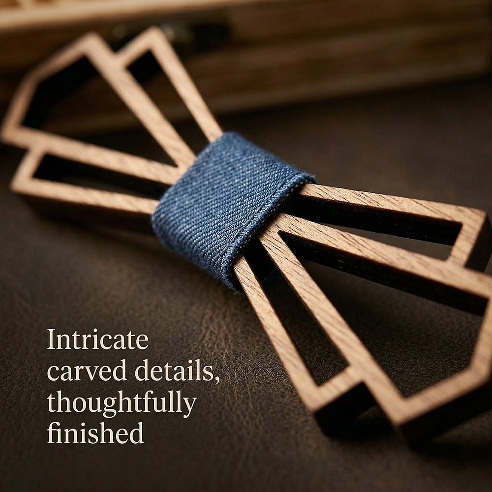 T216 T216  Denim-Wrapped Solid Bow Tie Set, Walnut — view 2
