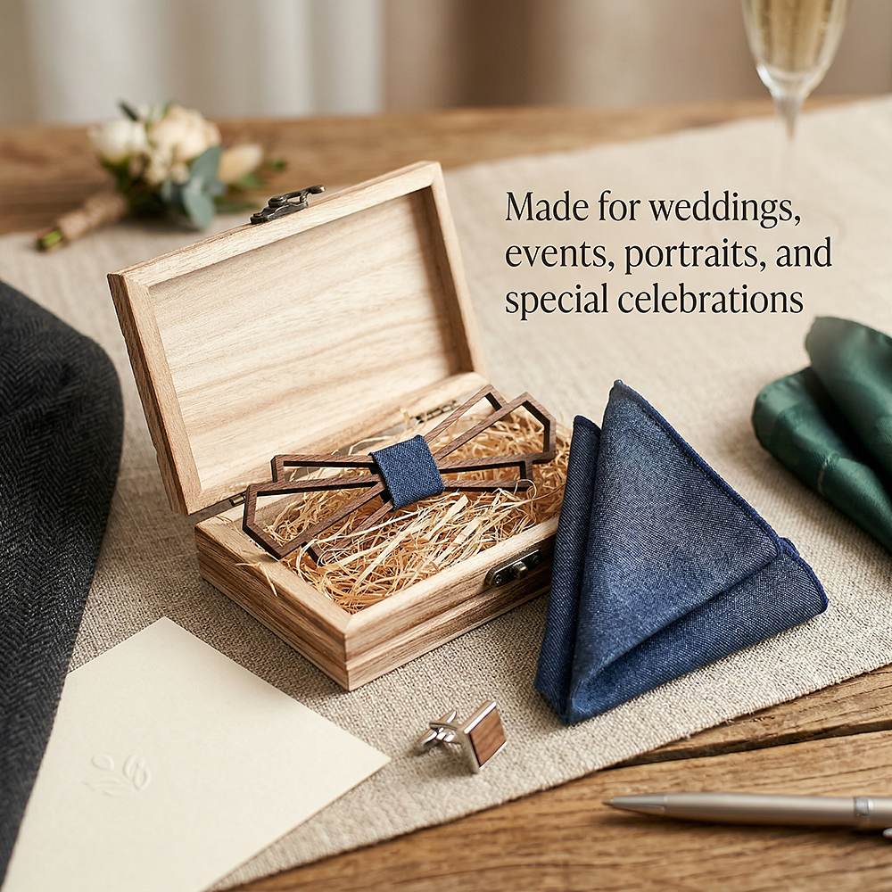 T216 T216  Denim-Wrapped Solid Bow Tie Set, Walnut — view 3