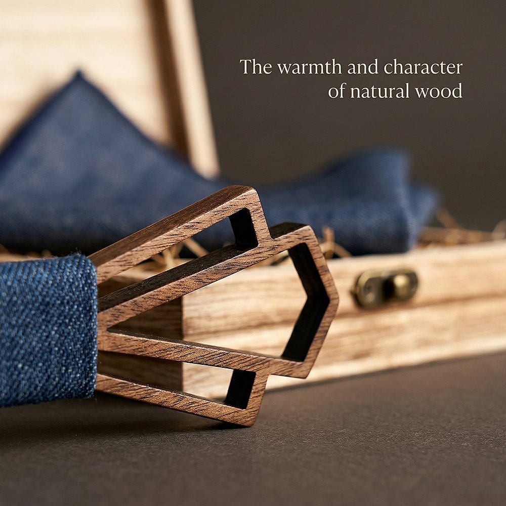 T216 T216  Denim-Wrapped Solid Bow Tie Set, Walnut — view 4