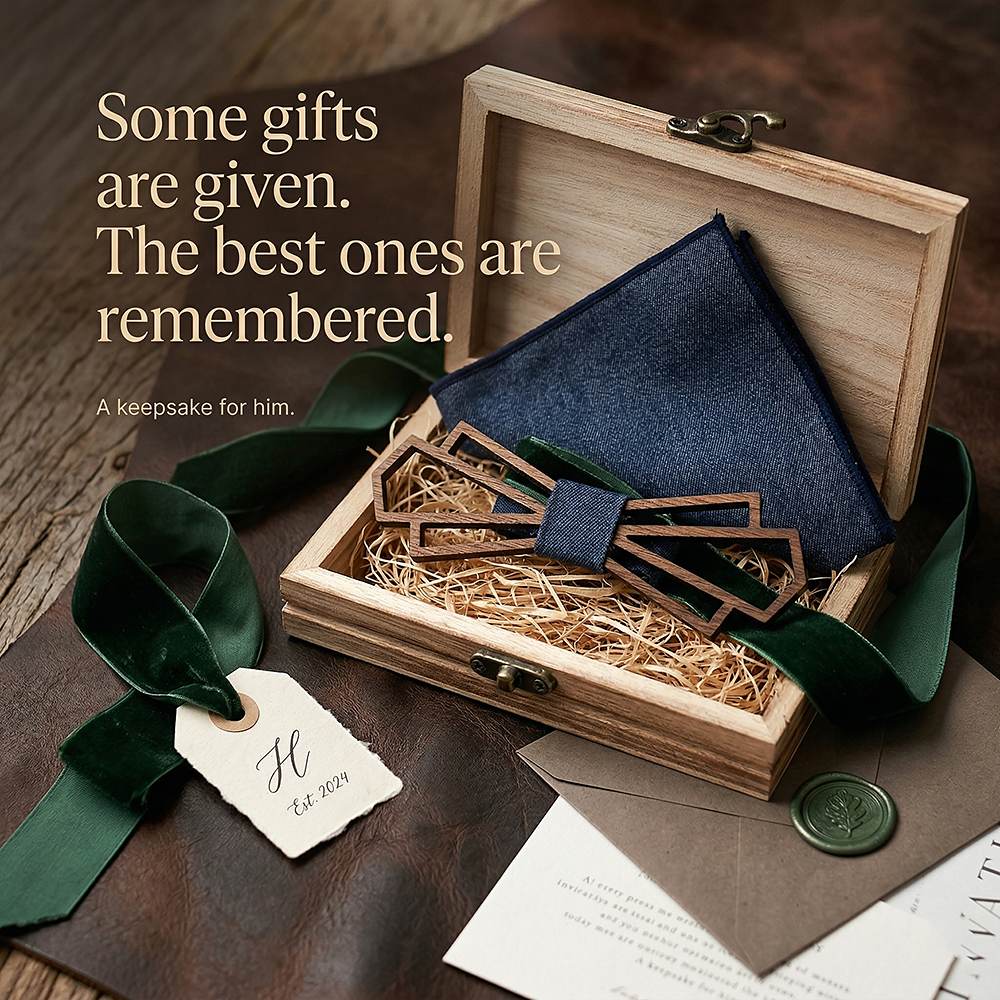 T216 T216  Denim-Wrapped Solid Bow Tie Set, Walnut — view 6