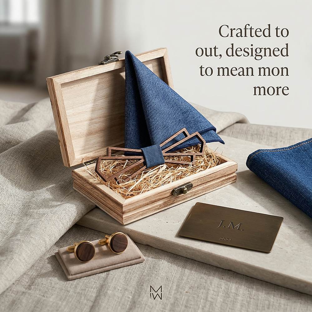 T216 T216  Denim-Wrapped Solid Bow Tie Set, Walnut — view 7