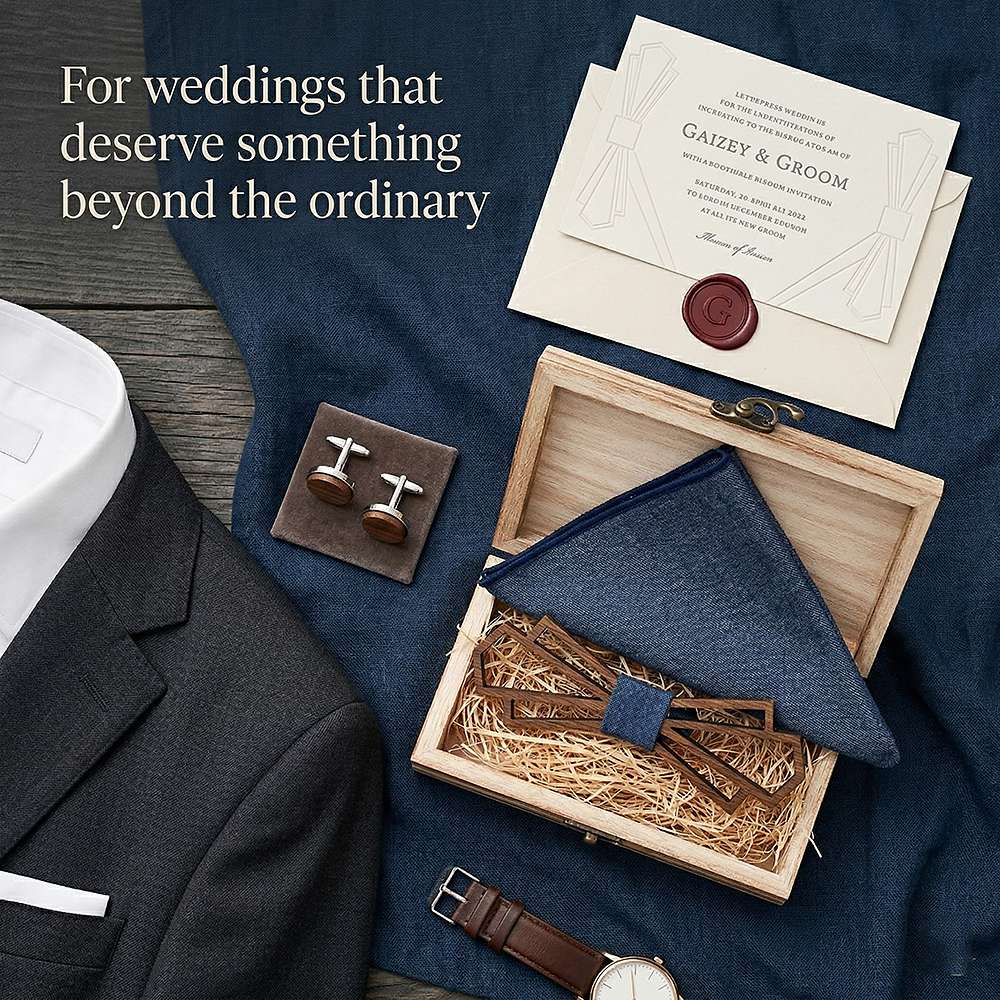 T216 T216  Denim-Wrapped Solid Bow Tie Set, Walnut — view 9