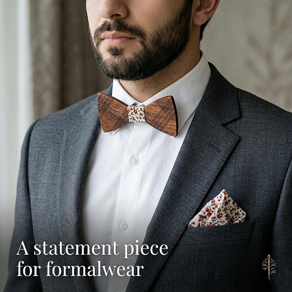 T218  Ridged Sculpted Bow Tie Set, Maple
