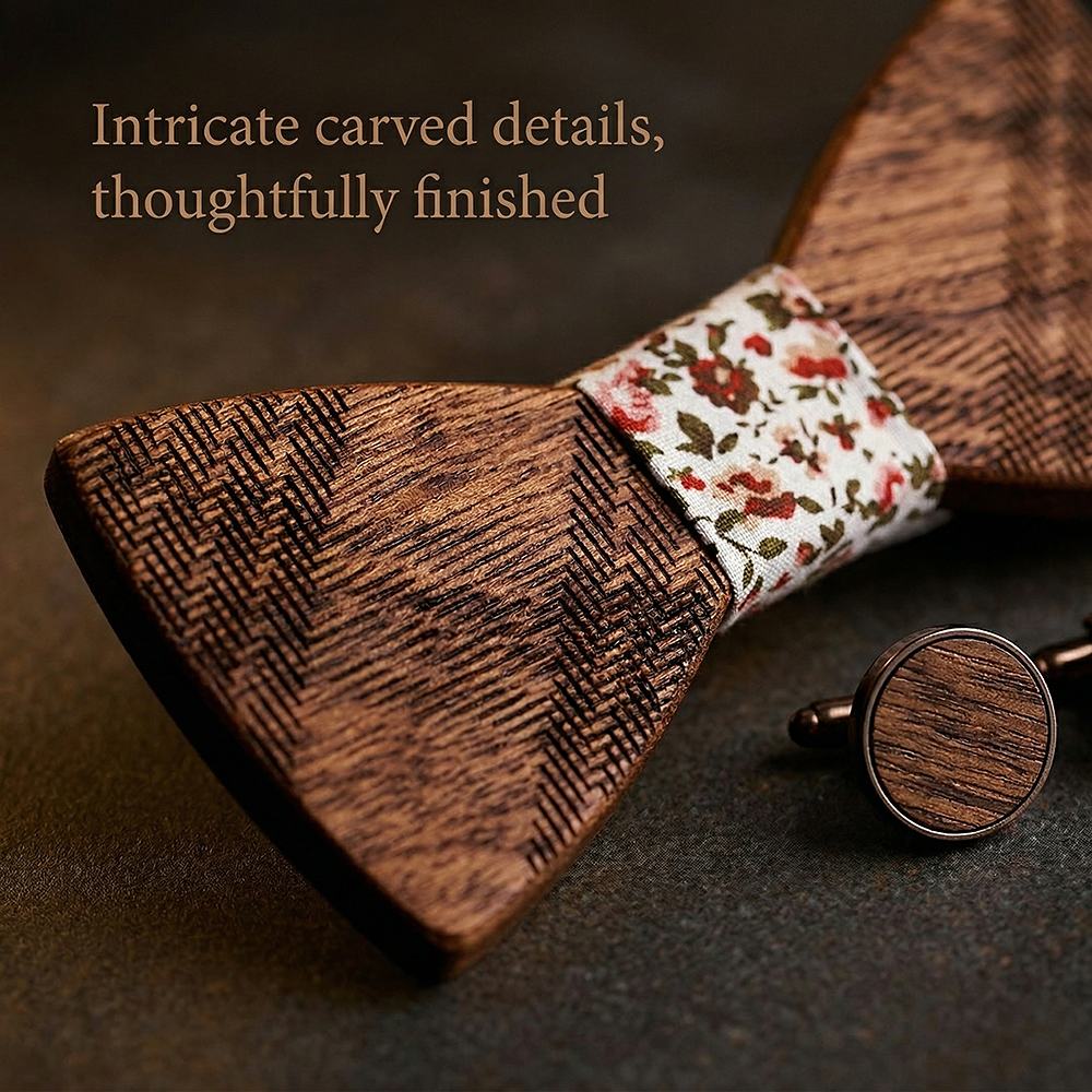 T218 T218  Ridged Sculpted Bow Tie Set, Maple — view 2