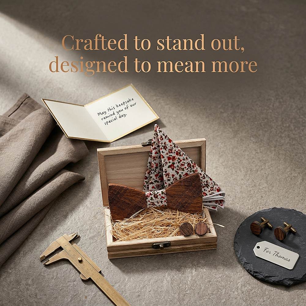 T218 T218  Ridged Sculpted Bow Tie Set, Maple — view 6