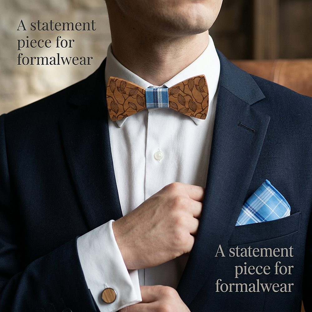 T220  Leaf Vine Cutout Bow Tie Set, Maple