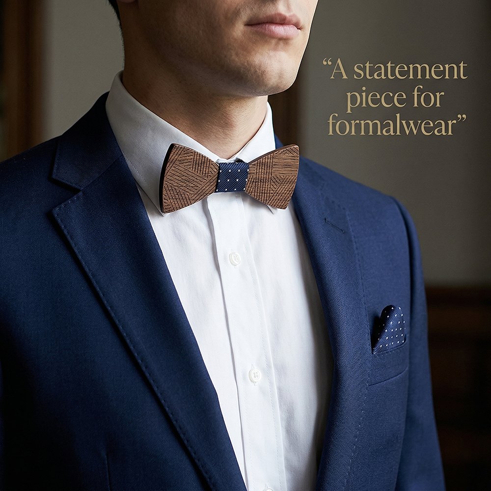 T221  Solid Grain Bow Tie Set, Walnut