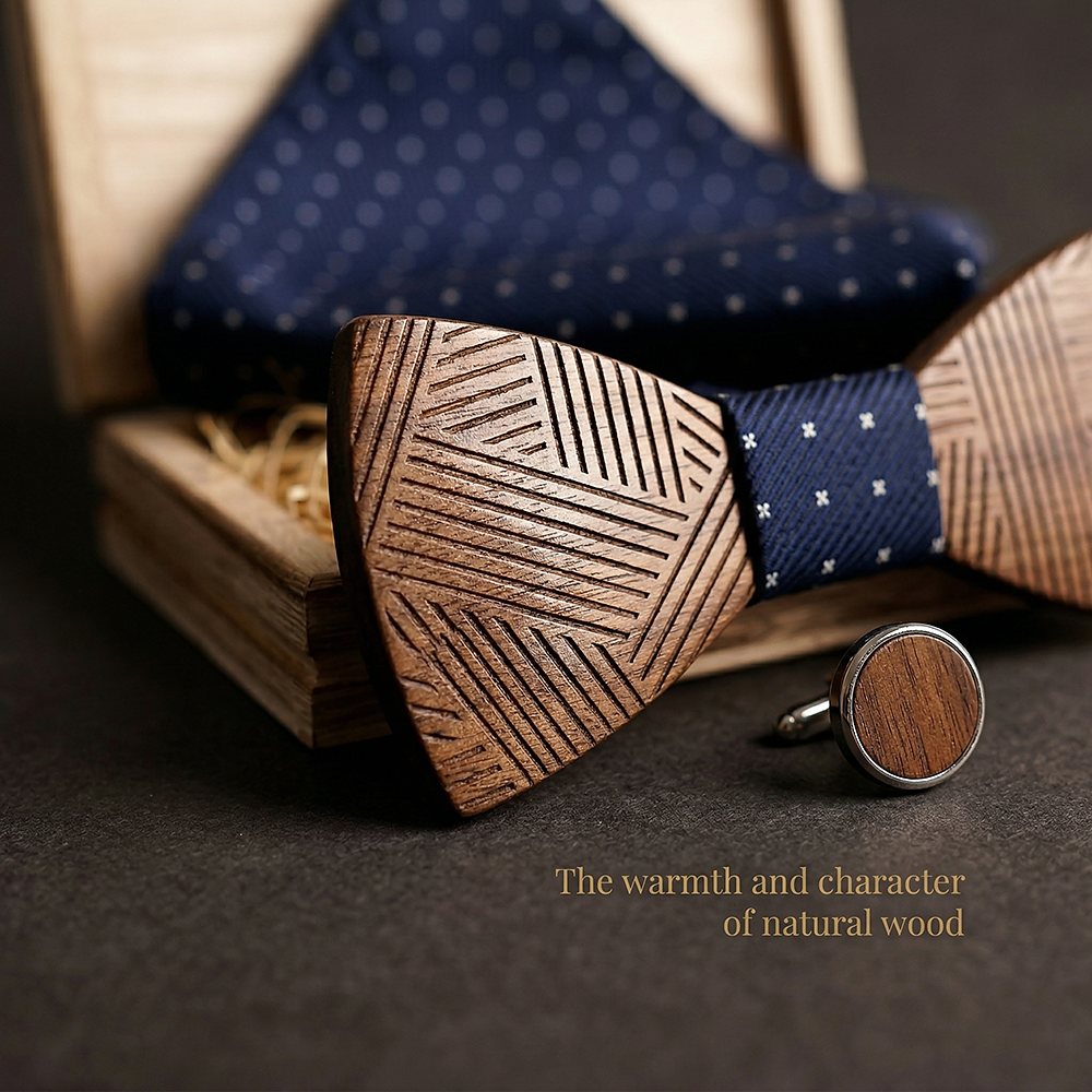 T221 T221  Solid Grain Bow Tie Set, Walnut — view 4