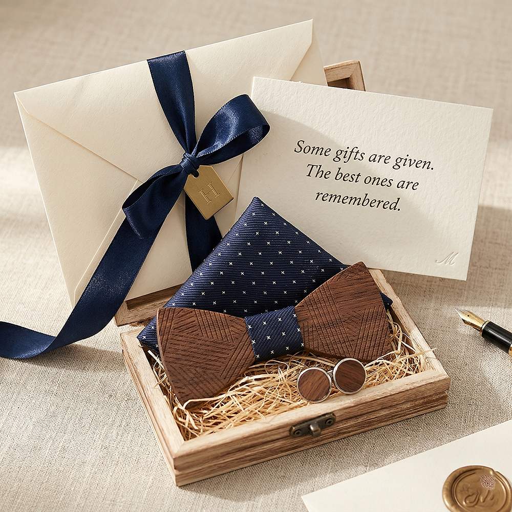 T221 T221  Solid Grain Bow Tie Set, Walnut — view 6