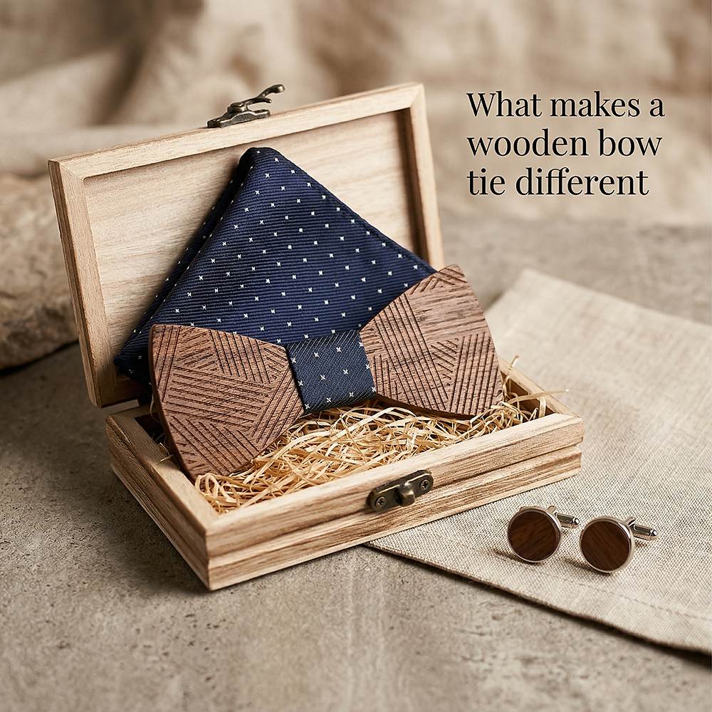 T221 T221  Solid Grain Bow Tie Set, Walnut — view 7