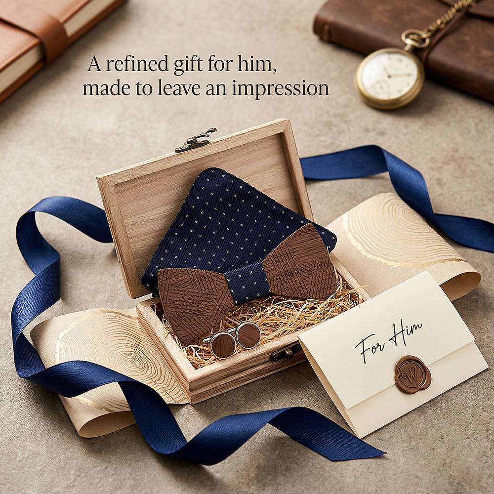T221 T221  Solid Grain Bow Tie Set, Walnut — view 8